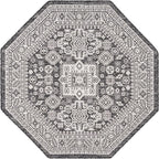 Rugs.com Outdoor Aztec Collection Rug – 5 Ft Octagon Charcoal Gray Flatweave Rug Perfect for Living Rooms, Kitchens, Entryways