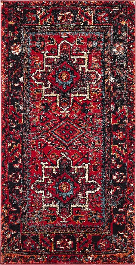 SAFAVIEH Vintage Hamadan Collection Accent Rug - 2'7" x 5', Red & Multi, Traditional Persian Design, Non-Shedding & Easy to Clean, Ideal for Front Door, Kitchen, Entryway, Foyer (VTH211A)