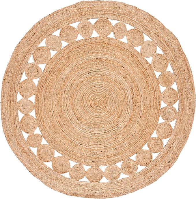 SAFAVIEH Area Rug 9' Round - Natural Fiber Collection - Large - Natural Brown, Handmade Jute, Boho Farmhouse Braided Design (NF364A)