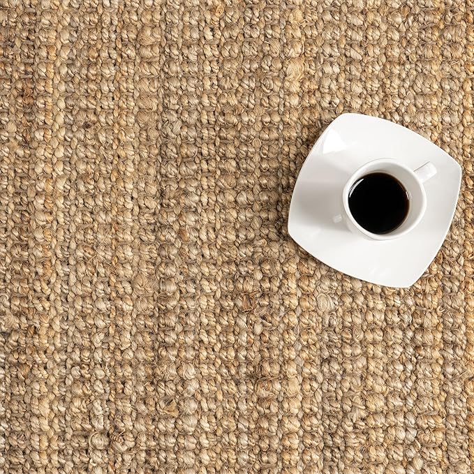 nuLOOM 10x13 Daniela Jute Tassel Hand Woven Area Rug, Natural, Solid Chunky Farmhouse Design, Natural Fiber, For Bedroom, Dining Room, Living Room, Hallway, Office, Entryway