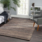 Home Conservatory Seed Handwoven Jute Rug, 4 X 6 Feet, Black/Neutral Geometric Pattern