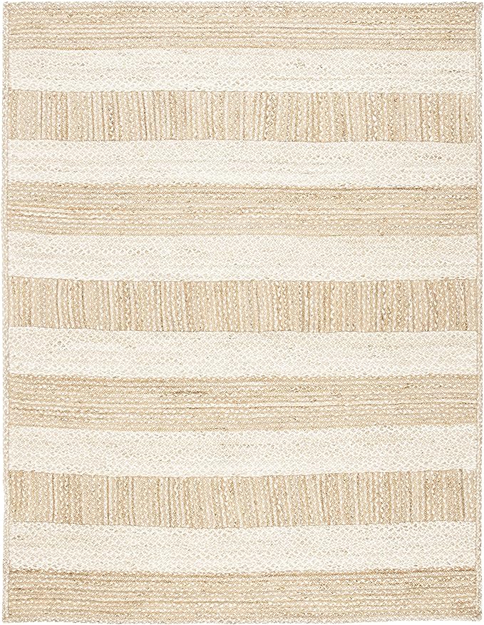 SAFAVIEH Natural Fiber Collection Area Rug - 6' x 9', Natural & Ivory, Handmade Stripe Jute, Ideal for High Traffic Areas in Living Room, Bedroom (NF887A)