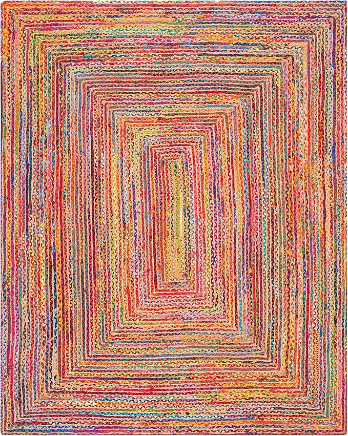 SAFAVIEH Area Rug 10x14 - Cape Cod Collection - Large - Red & Multi, Handmade Jute & Cotton, Woven Braided Design (CAP202A)