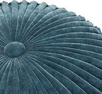 SIMPLIHOME Renee Round Pouf - 20 inch Wide Upholstered Velvet Ottoman in Teal, Boho Footstool or Extra Seating for Living Room or Bedroom with Button-Tufted Pleated Design, Assembled