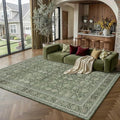 Area Rug 5x7 Green Washable Living Room Carpet Soft Non Slip Vintage Bedroom Indoor Office Traditional Retro Distressed Throw Large Rug for Dining Room Bathroom Kitchen