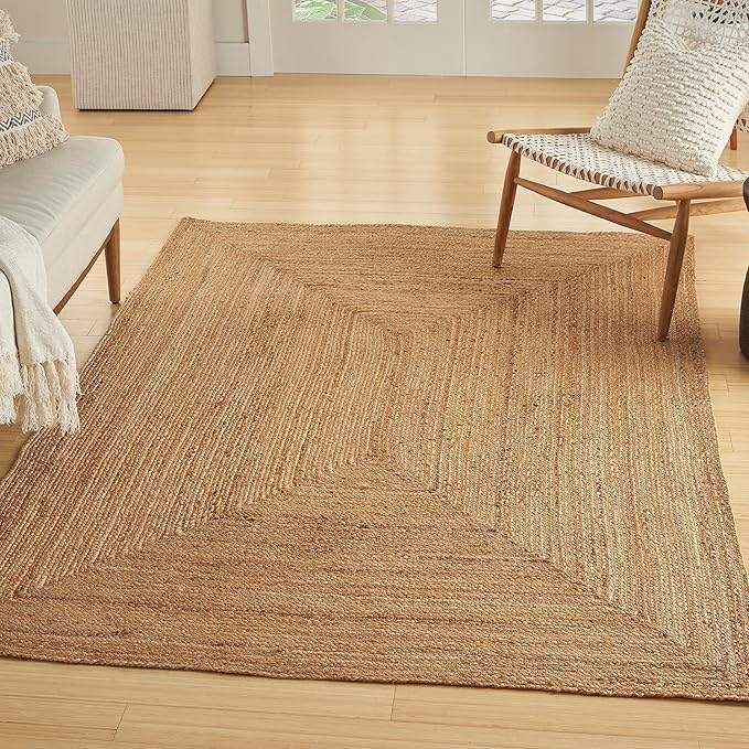Nourison Home Natural Jute Natural 4' x 6' Area Rug - Easy Clean, Non Shedding, Bed Room, Living Room, Dining Room, Kitchen (4' x 6')
