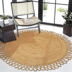 Hand Woven Braided Jute Rug - 5' Round - Reversible Farmhouse Dining Room Rug, Living Room, Bedroom, Kitchen - Natural Decorative Floor Boho Entry Area Rugs - Round Area Rugs 5ft