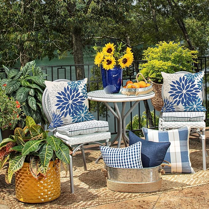 DFXSZ Blue Flower Pillow Covers 16x16 Inch Set of 2 Dark and Light Blue Colored Pillow Farmhouse Outdoor Waterproof Decor for Patio Funiture Garden Summer Floral Square Polyester Pillow Covers 002E16