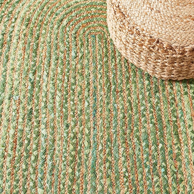 SAFAVIEH Area Rug 5' Round - Cape Cod Collection - Green & Natural Brown, Handmade Jute & Cotton, Woven Braided Design (CAP202Y)