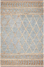 SAFAVIEH Natural Fiber Collection Accent Rug - 4' x 6', Natural & Blue, Handmade Boho Moroccan Trellis Jute, Ideal for High Traffic Areas in Entryway, Living Room, Bedroom (NF955N)
