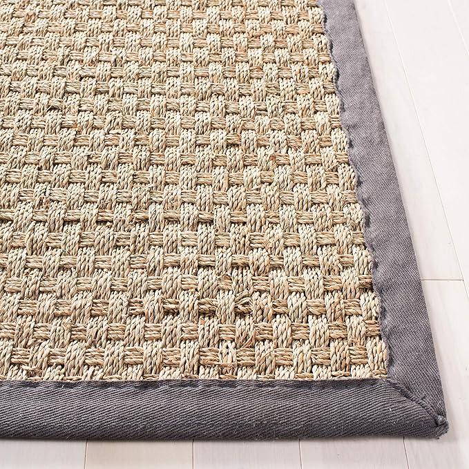 SAFAVIEH Area Rug 8x10 - Natural Fiber Collection - Large - Natural & Dark Grey, Seagrass, Basketweave Pattern (NF114Q)