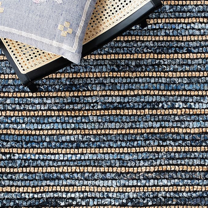 SAFAVIEH Cape Cod Collection Area Rug - 10' x 14', Blue & Natural, Handmade Flat Weave Braided Jute & Cotton, Ideal for High Traffic Areas in Living Room, Bedroom (CAP363A)