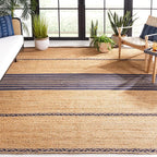SAFAVIEH Area Rug 8x10 - Natural Fiber Collection - Large - Natural & Navy, Handmade Braided Jute, Stripe Pattern, Ideal for Living Room, Bedroom, Dining Space (NFB262N)