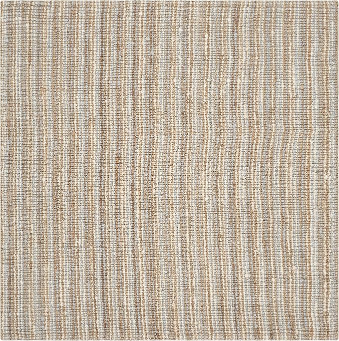 SAFAVIEH Area Rug 4' Square - Natural Fiber Collection - Grey & Natural Brown, Handmade Jute, Farmhouse Style, Chunky Textured Thick Pile (NF447K)
