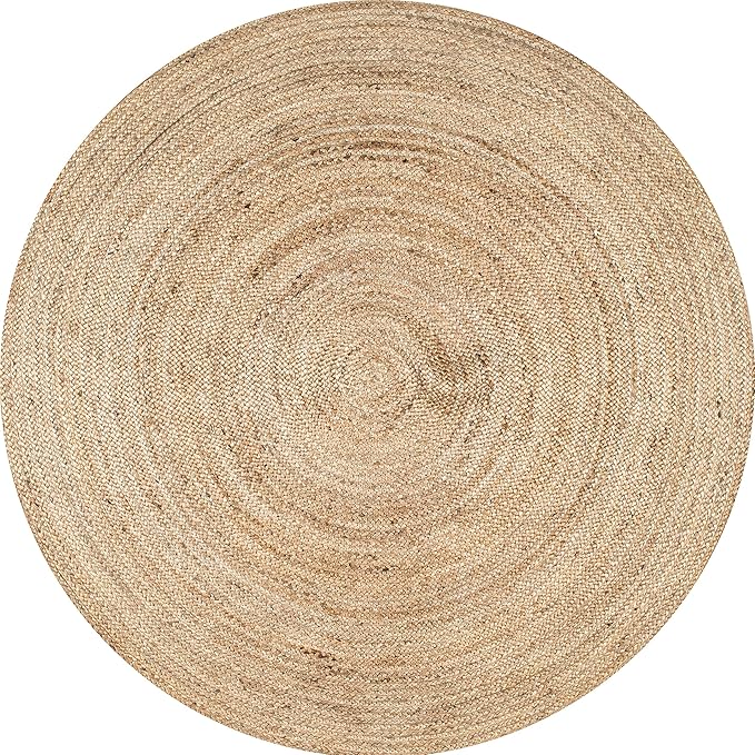 nuLOOM 10 Round Rigo Jute Hand Woven Area Rug, Natural, Solid Farmhouse Design, Natural Fiber, For Bedroom, Living Room, Dining Room, Hallway, Office, Kitchen, Entryway