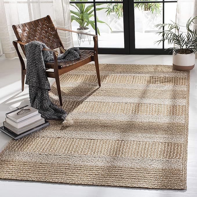 SAFAVIEH Natural Fiber Collection Area Rug - 5' x 8', Natural & Ivory, Handmade Stripe Jute, Ideal for High Traffic Areas in Living Room, Bedroom (NF887A)