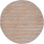 SAFAVIEH Natural Fiber Collection Area Rug - 7' Round, Light Blue & Natural, Handmade Boho Farmhouse Rustic Jute & Cotton Jute, Ideal for High Traffic Areas in Living Room, Bedroom (NFB654M)