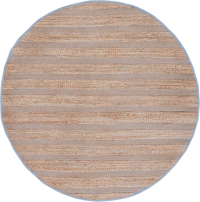 SAFAVIEH Natural Fiber Collection Area Rug - 7' Round, Light Blue & Natural, Handmade Boho Farmhouse Rustic Jute & Cotton Jute, Ideal for High Traffic Areas in Living Room, Bedroom (NFB654M)