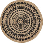SAFAVIEH Natural Fiber Collection Area Rug - 4' Round, Black & Natural, Handmade Boho Mandala Braided Jute, Ideal for High Traffic Areas in Living Room, Bedroom (NF802K)