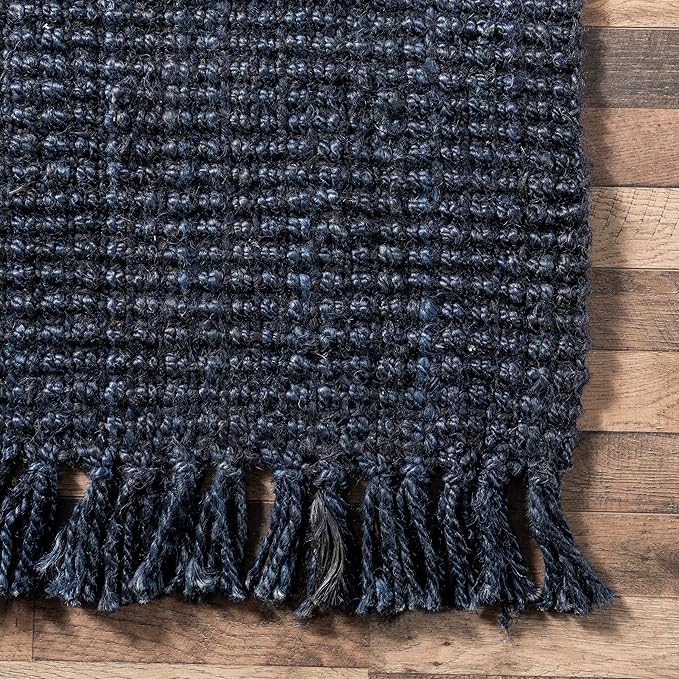 Nuloom Daniela Navy, 7'6" x 9'6", Handmade, Jute, Tassel, Soft and Textured, High Traffic, Stain Resistant, Easy Clean, Durable Area Rug for Bedroom, Living Room, Dining Space, Foyer, Entryway