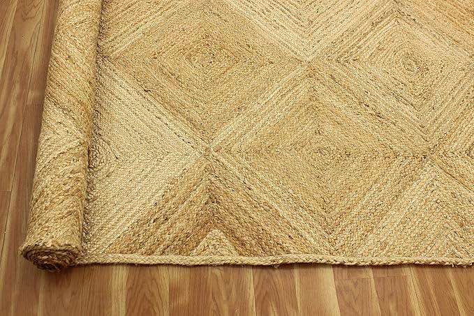 Premium Quality Jute Rug 2x3 Kilim Area Rug Hand Braided Jute Geometric Pattern Beige Hand Woven Boho Flatweave Carpet Indoor Outdoor Rugs for Kitchen Garden Yoga Mat