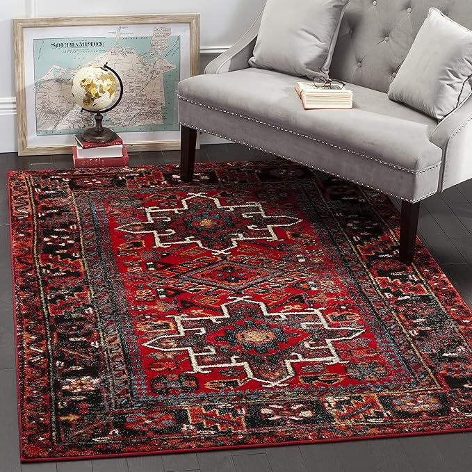 SAFAVIEH Area Rug 4x6 - Vintage Hamadan Collection - Red & Multi, Traditional Persian Design, Non-Shedding & Easy to Clean, Ideal for Living Room, Bedroom, Dining Space (VTH211A)
