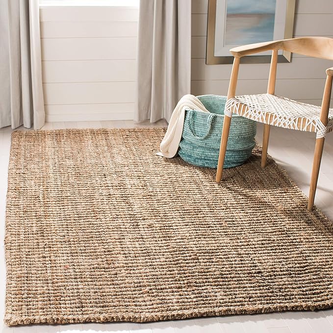 SAFAVIEH Area Rug 3x5 - Natural Fiber Collection - Natural & Grey, Handmade Jute, Farmhouse Style, Chunky Textured Thick Pile (NF447M)