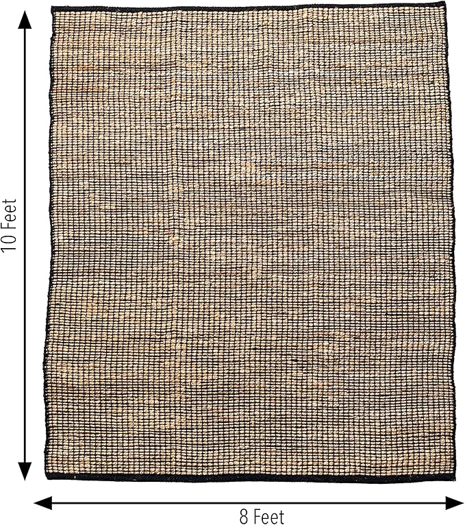 Chardin home 8x10 Jute Cotton Handwoven Area Rug | Braided Boho Farmhouse Rug in Natural Jute/Black | Rustic Vintage Floor Covering for Living Room, Bedroom, Kitchen, and Entryway