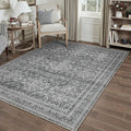 HUGEAR Area Rug 5x7 Vintage Grey Machine Washable Living Room Rugs Distressed Retro Floral Vacuumable Low Pile Carpet Bedroom Office Dining Room Laundry Room Non Slip Soft Lightweight