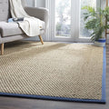 SAFAVIEH Area Rug 6x9 - Natural Fiber Collection - Natural & Navy, Seagrass, Basketweave Pattern with Border (NF114T)