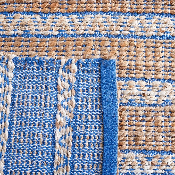 SAFAVIEH Area Rug 8x10 - Natural Fiber Collection - Large - Blue & Natural, Handmade Jute & Cotton Flat Weave, Stripe Pattern, Ideal for Living Room, Bedroom, Dining Space (NFB655M)