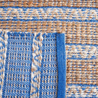 SAFAVIEH Natural Fiber Collection Area Rug - 10' x 14', Blue & Natural, Handmade Flat Weave Stripe Jute & Cotton Jute, Ideal for High Traffic Areas in Living Room, Bedroom (NFB655M)