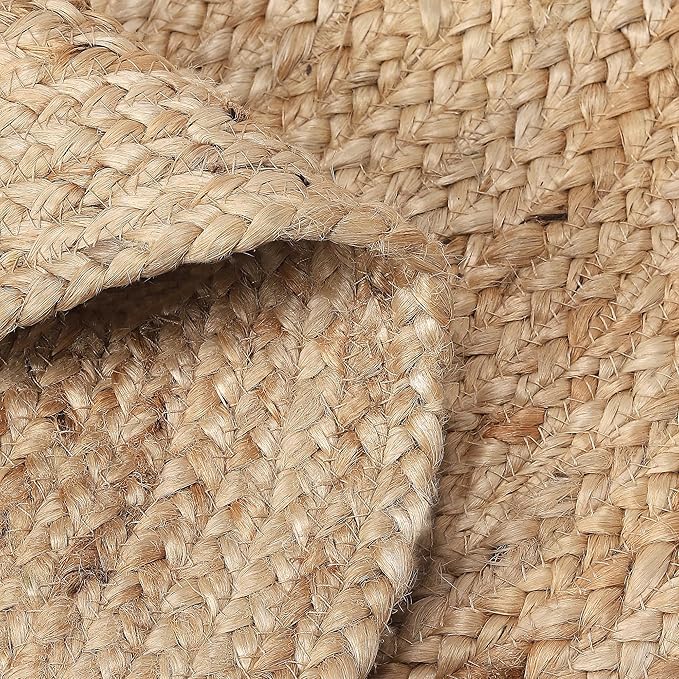 · REDEARTH · Round Area Rug - 3 Feet Braided Natural Jute with Non-Skid Backing - Handwoven Boho Rug for Bedroom, Kitchen, Living Room - Farmhouse Aesthetic Home Decor - Durable Handmade Rug