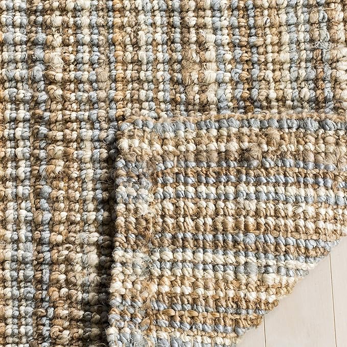 SAFAVIEH Area Rug 4' Square - Natural Fiber Collection - Grey & Natural Brown, Handmade Jute, Farmhouse Style, Chunky Textured Thick Pile (NF447K)