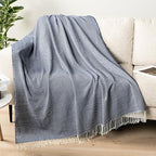 PAVILIA Herringbone Blanket Throw with Fringe,Faux Cashmere Knitted Throw with Tassels for Couch Bed,Decorative Farmhouse Soft Lightweight Plush Fuzzy Cozy,50x60,Herringbone - Navy Blue