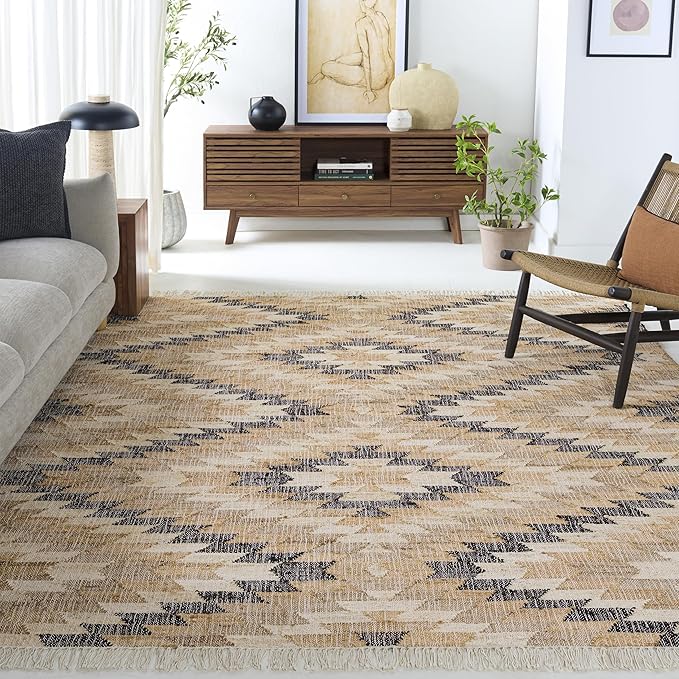 SAFAVIEH Area Rug 8x10 - Natural Fiber Collection - Large - Natural & Black, Handmade Jute, Boho Style, Ideal for Living Room, Bedroom, Dining Space (NFB401A)