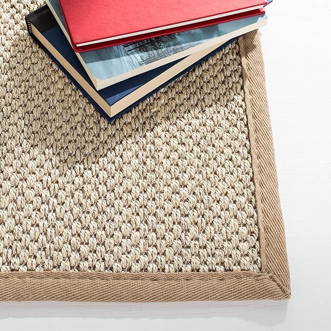 SAFAVIEH Natural Fiber Collection Runner Rug - 2'6" x 14', Marble & Linen Color, Sisal, Woven Design with Border (NF143B)