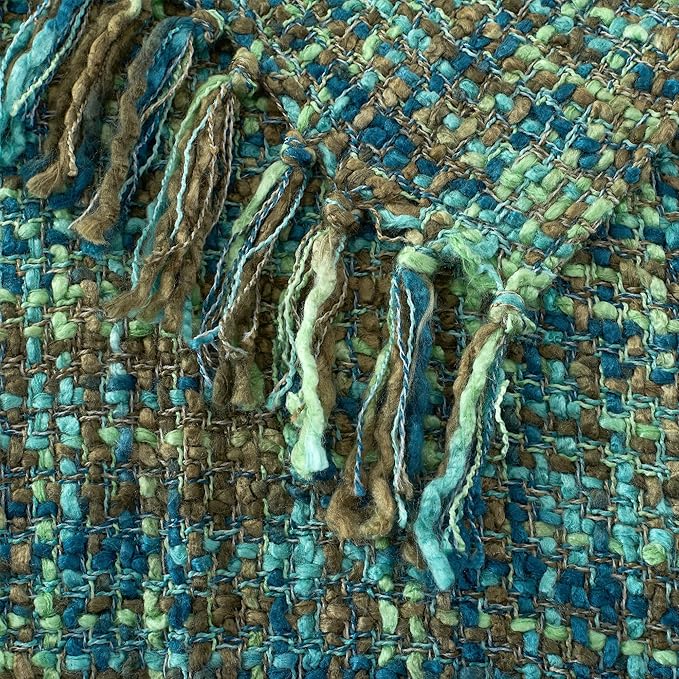 Multi-Color Green Cable Woven Throw Blanket for Couch,50"X60" Boho Style Textured Blankets for Home Decor,Super Soft Warm Cozy Chunky Blanket with Decorative Tassels for Bed and Sofa