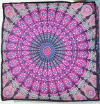 CRAFT KALA Mandala Floor Pillow Cushion Cover Seating Throw Cover Hippie Decorative Bohemian Ottoman Poufs Pom Pom Pillow Cases Boho Indian Cotton Living Room Yoga Home Décor 35" Square, Pink Peacock