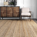nuLOOM 6 Round Rigo Jute Hand Woven Area Rug, Natural, Solid Farmhouse Design, Natural Fiber, For Bedroom, Living Room, Dining Room, Hallway, Office, Kitchen, Entryway