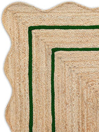 Wave Scalloped Natural Jute Rug Boho Jute Rug Entryway Runner Rug Farmhouse Scallop Rug, Green (10'x14')