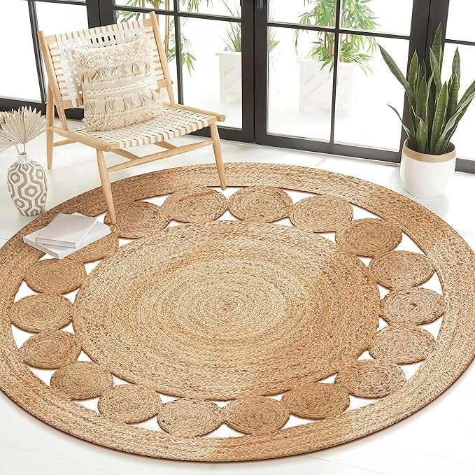 Savi Home Hand Woven Jute Braided Dot Rug, 6' Round - Natural, Reversible Area Rugs for Living Room, Farmhouse, Kitchen, Handcrafted 6 Feet Round Area Rugs - Natural