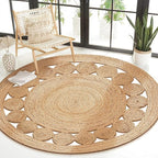 Savi Home Round Jute Area Rug Handwoven- 8 feet Round- Natural Beige - Rustic Vintage Beige Braided Reversible Rug- Eco Friendly Rugs for Farmhouse, Bedroom, Kitchen, Living Room