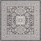 Rugs.com Outdoor Aztec Collection Rug – 5 Ft Square Charcoal Gray Flatweave Rug Perfect for Living Rooms, Kitchens, Entryways