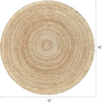 Hausattire Hand Woven Jute Braided Rug, 4’ Round – Natural, Reversible Boho Entry Area Rugs for Kitchen, Living Room I Farmhouse Decorative Floor Rug, 4 Feet Round