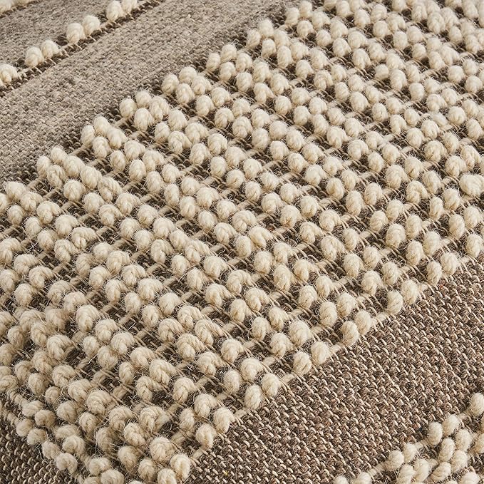 GDFStudio Boho Wool and Cotton LargePouf Ottoman Foot Stool - Bean Bag Floor Chair - Foot Rest Couch for Living Room Bedroom, Brown and Ivory