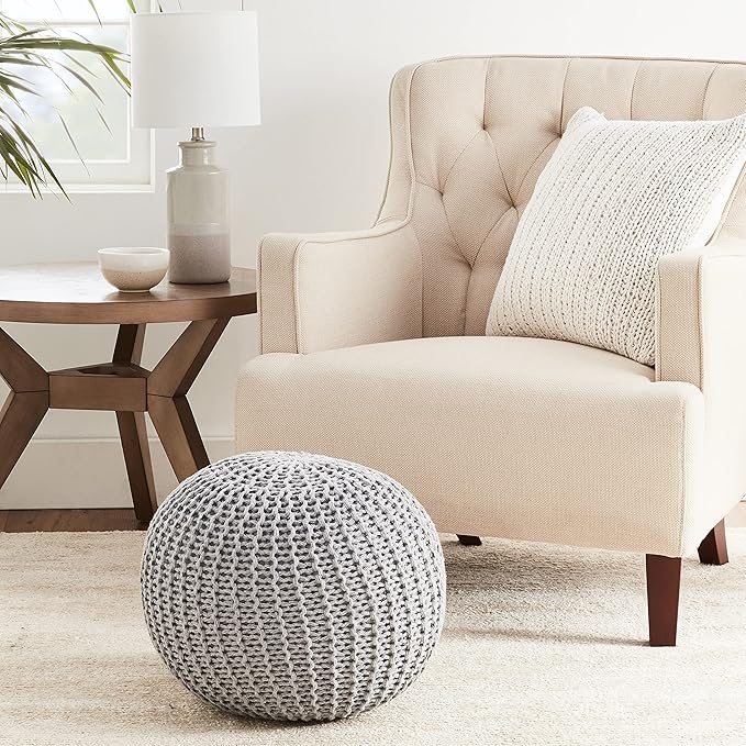 Urban Lifestyle Round Knit Pouf, Light Grey