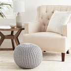 Urban Lifestyle Round Knit Pouf, Light Grey