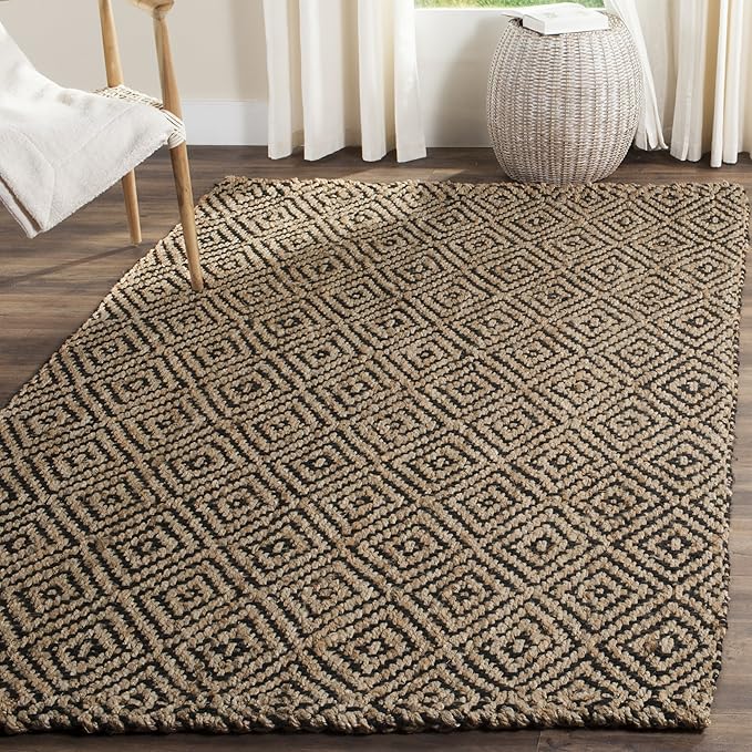 SAFAVIEH Natural Fiber Collection X-Large Area Rug - 11' x 15', Natural & Black, Handmade Jute, Ideal for High Traffic Areas in Living Room, Bedroom (NF181C)