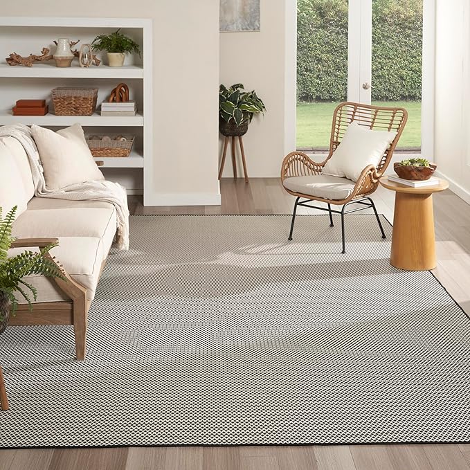 Nourison Home Courtyard Black White 8' x 10' Area Rug - Easy Clean, Non Shedding, Bed Room, Living Room, Dining Room, Kitchen (8' x 10')